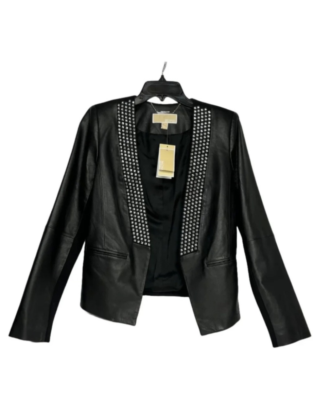 NWT Michael Kors Studded Black Leather Blazer – Size 4 - 100% real Sheepskin